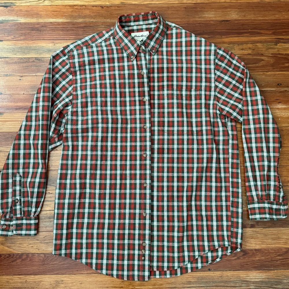 Eddie Bauer Red and Green Plaid Button-Down Shirt